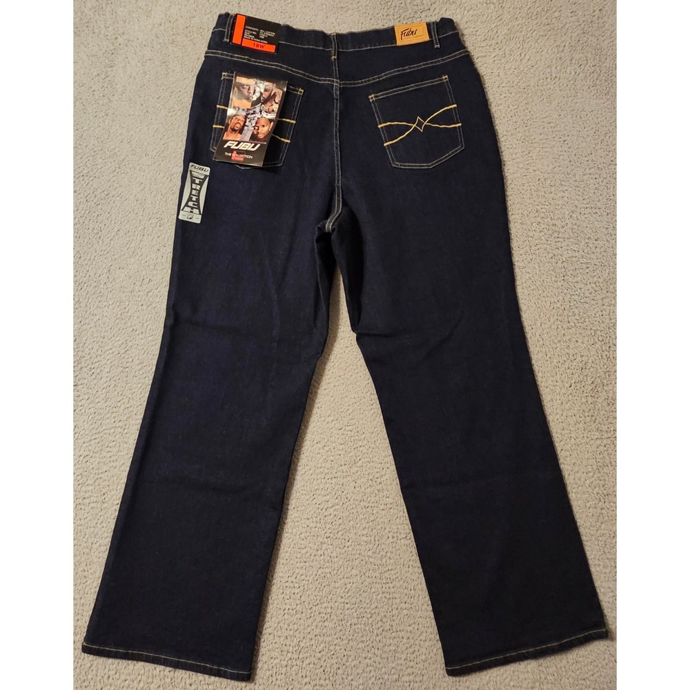 FUBU The Collection Womens 18W Vintage Dark Wash Stretch Wide Leg Jeans FX8012